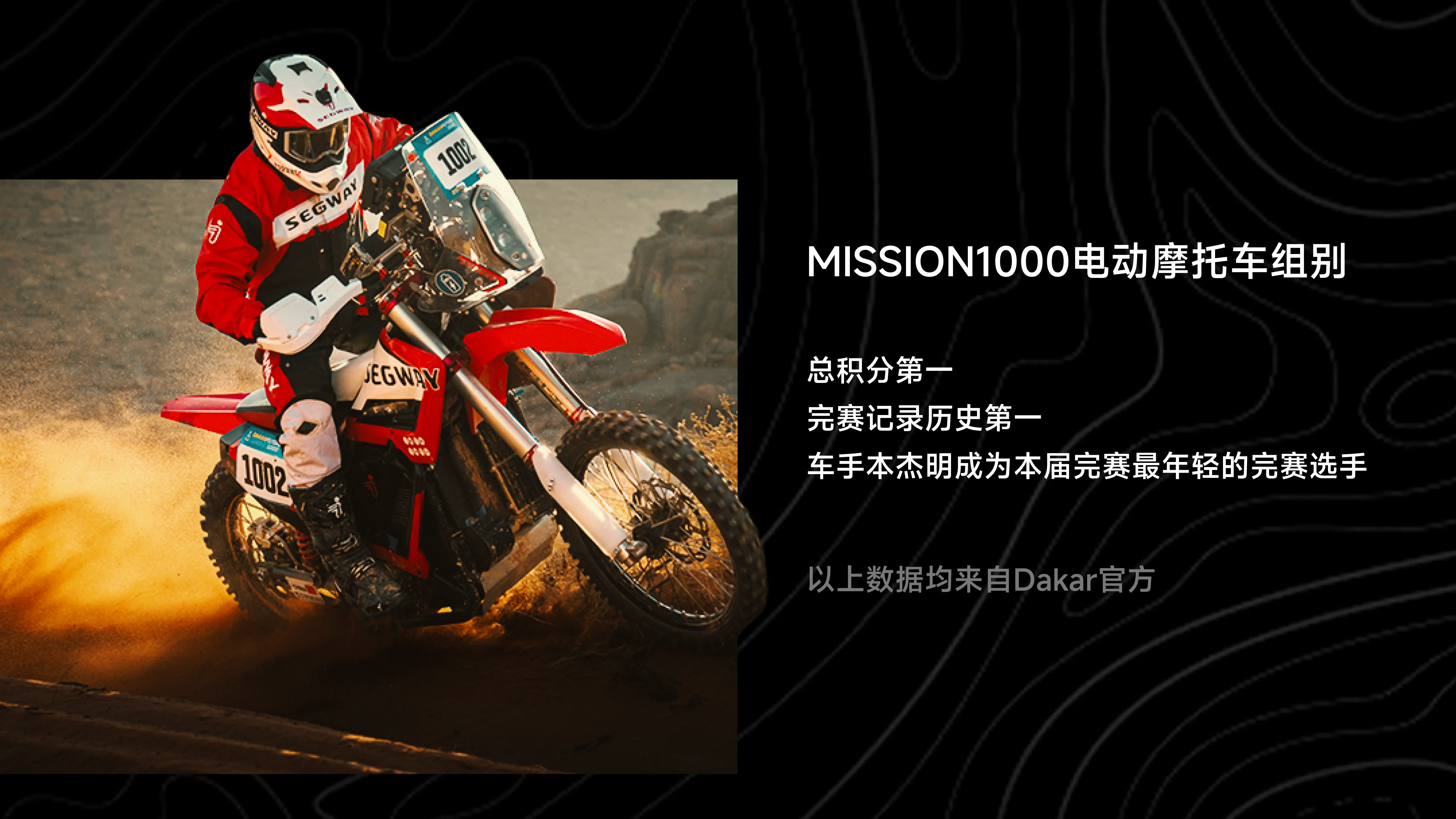 2025达喀尔Segway刷新纪录：Mission1000摩托车组别总积分历史第一，完赛率历史第一, 历史最年轻完赛选手。
